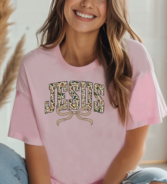 Jesus Distressed  Camo Coquette