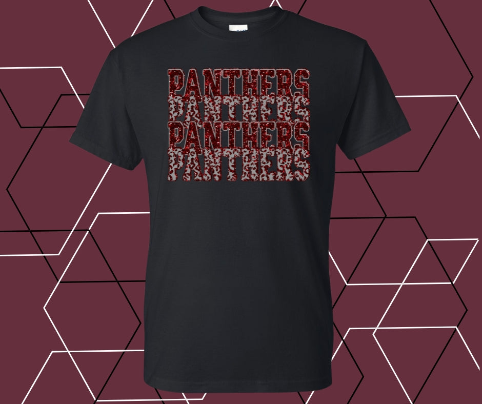 Panther Faux Glitter Stacked Maroon Graphic Tee