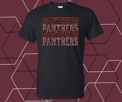 Panther Faux Glitter Stacked Maroon Graphic Tee