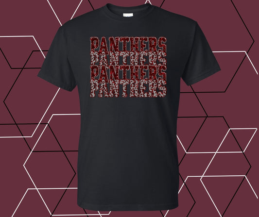Panther Faux Glitter Stacked Maroon Graphic Tee