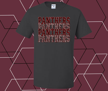 Panther Faux Glitter Stacked Maroon Graphic Tee