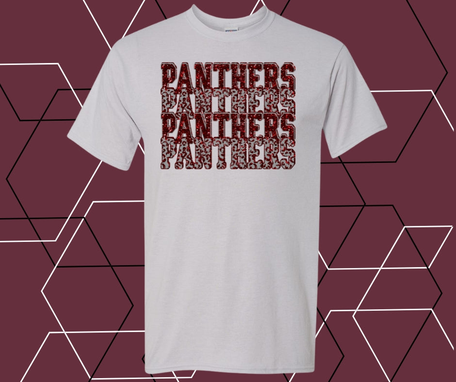 Panther Faux Glitter Stacked Maroon Graphic Tee