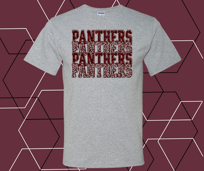 Panther Faux Glitter Stacked Maroon Graphic Tee