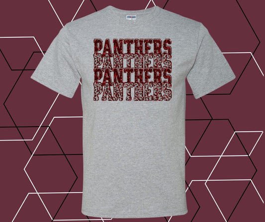 Panther Faux Glitter Stacked Maroon Graphic Tee
