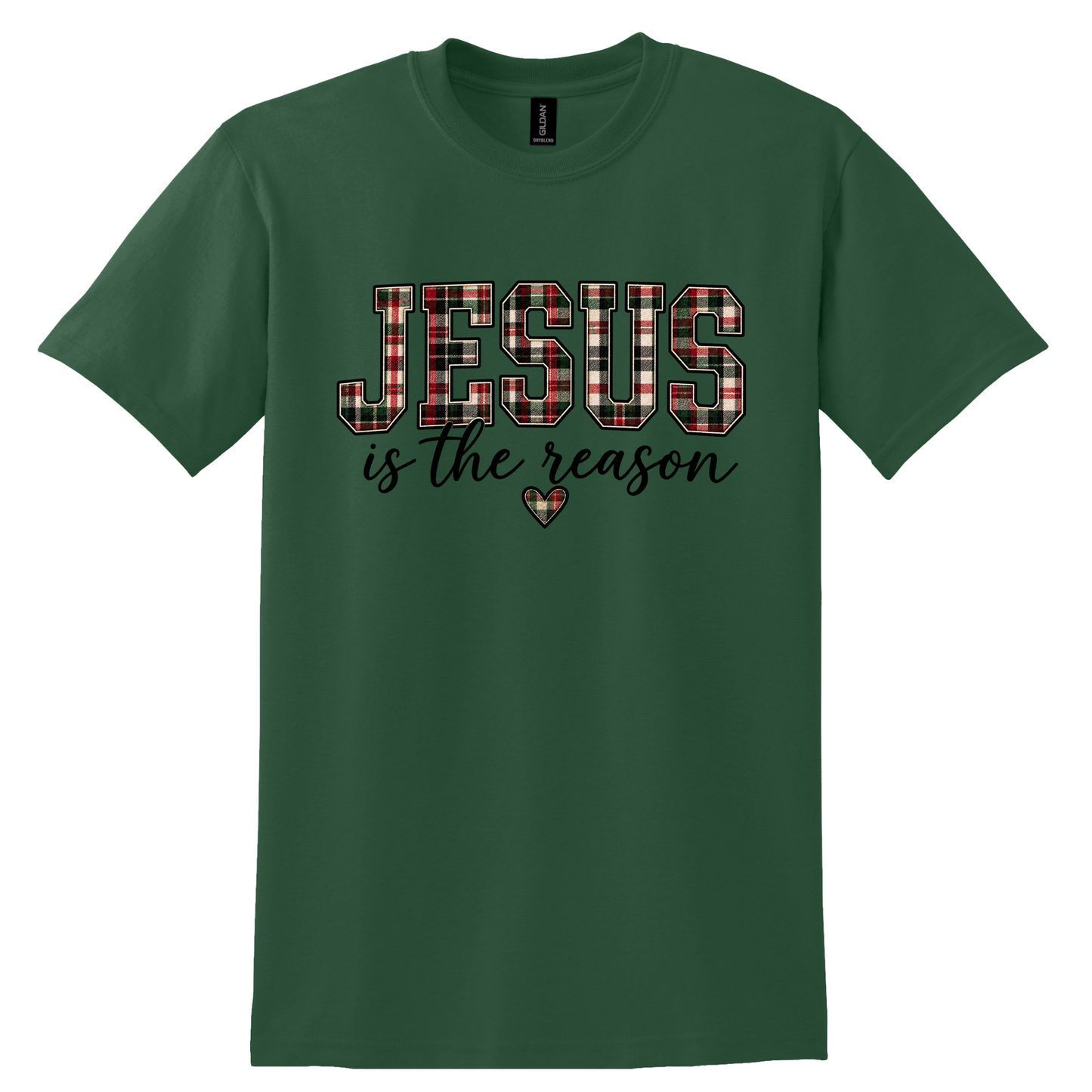 Jesus Is the Reason Plaid Christmas Graphic Tee