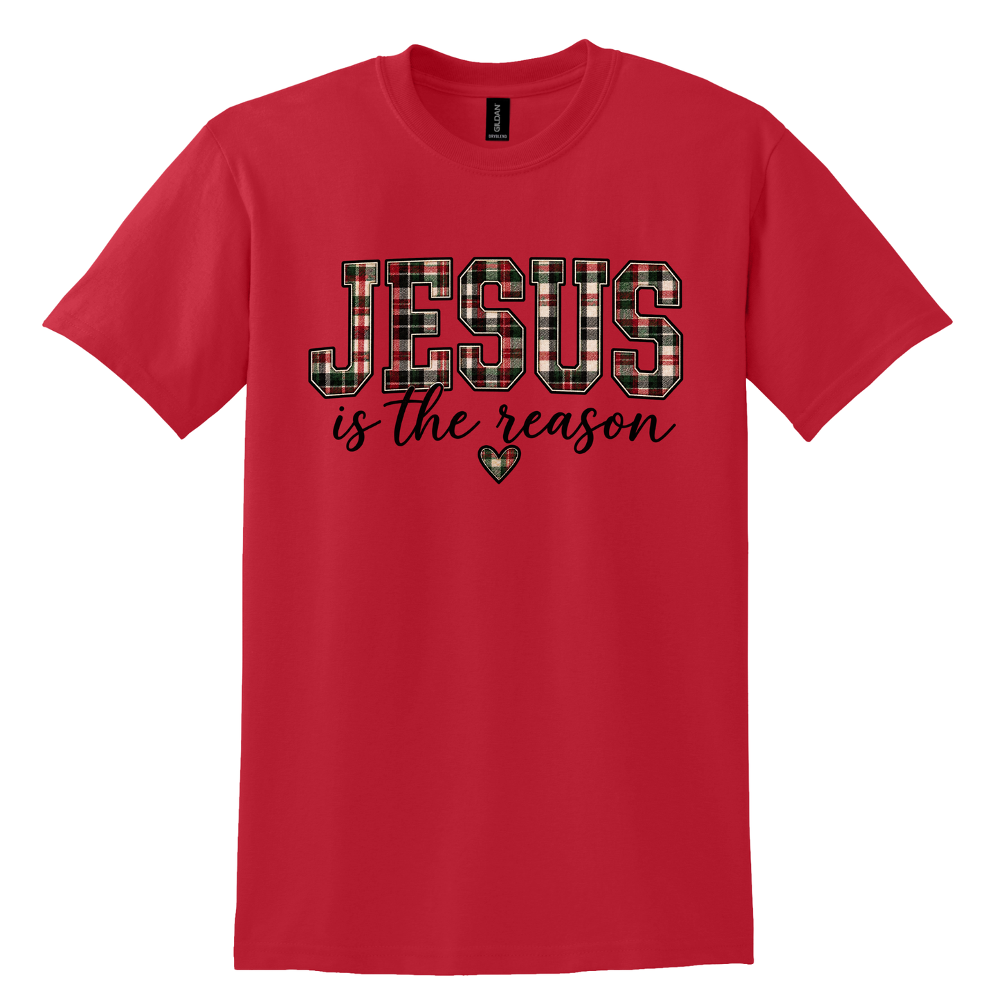Jesus Is the Reason Plaid Christmas Graphic Tee