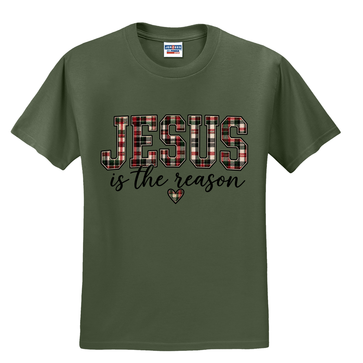 Jesus Is the Reason Plaid Christmas Graphic Tee