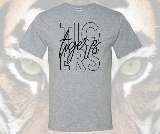 Tigers Outline Block Graphic Tee