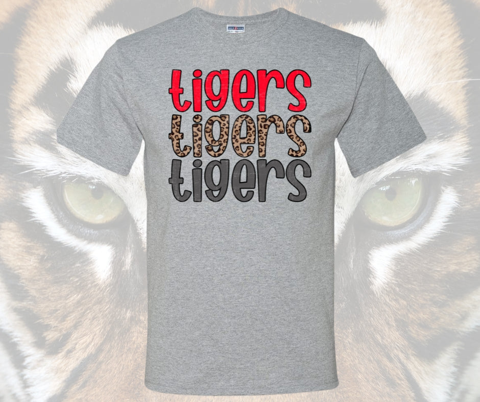 Tigers Red, Leopard and Gray Graphic tee