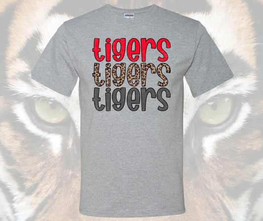 Tigers Red, Leopard and Gray Graphic tee