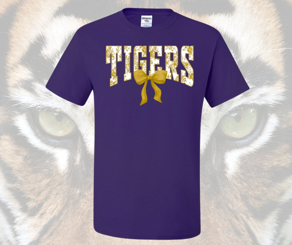 Deep Gold Design Tigers Coquette- Deep Purple Tee