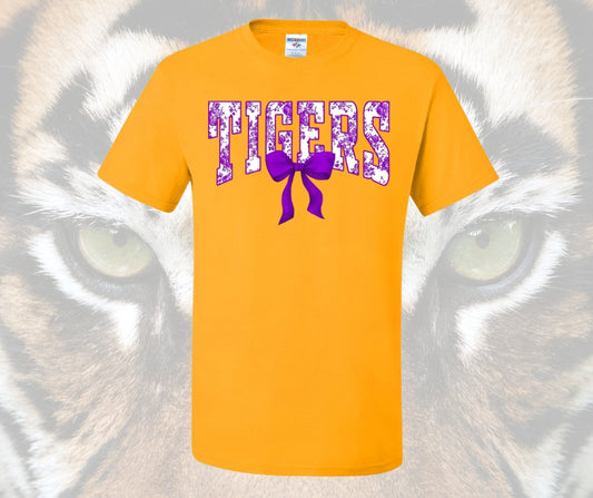 Purple Design Tigers Coquette-Gold Tee