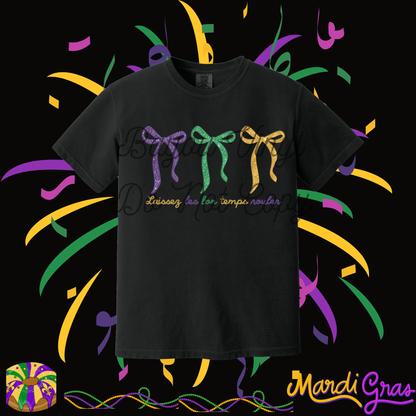 Laissez Les Bon Temps Rouler Triple Bow Faux Glitter Tee