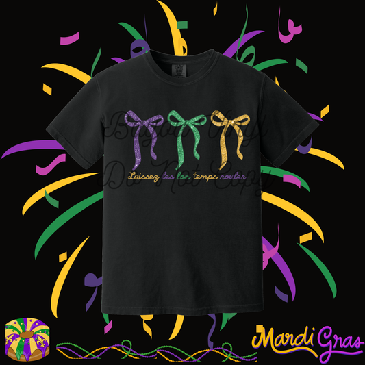 Laissez Les Bon Temps Rouler Triple Bow Faux Glitter Tee