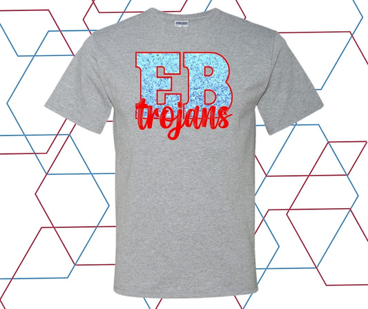 EB Trojans Faux Glitter Block Graphic Tee