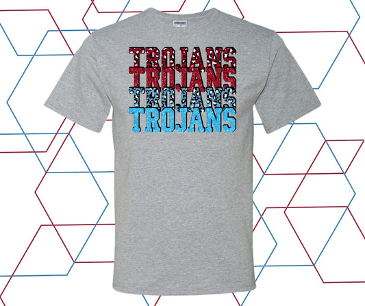 Trojans Faux Glitter Stacked Graphic Tee
