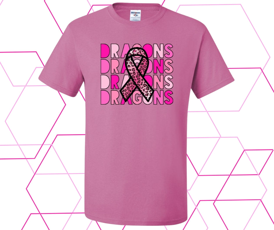 Dragons Pink Out Stacked Leopard Ribbon Graphic Tee
