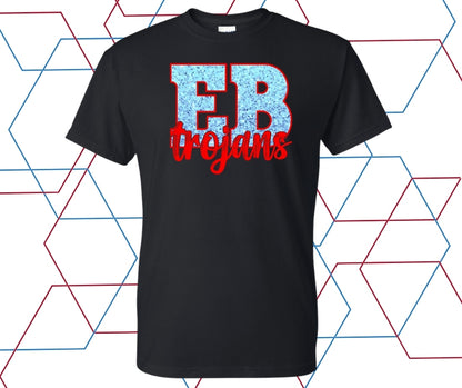EB Trojans Faux Glitter Block Graphic Tee