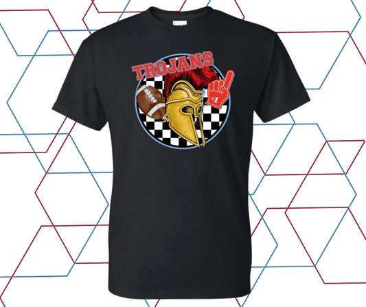 Trojans Football Round Checkered Graphic Tee