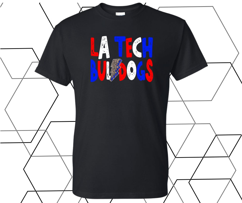 LA Tech Bulldogs Distressed Leopard Bolt Graphic Tee