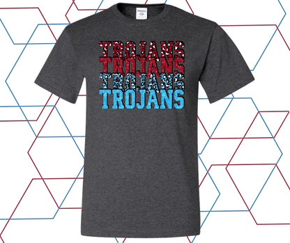 Trojans Faux Glitter Stacked Graphic Tee
