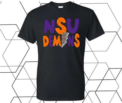 Demons Distressed Leopard Lightning Bolt Graphic Tee