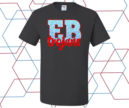 EB Trojans Faux Glitter Block Graphic Tee
