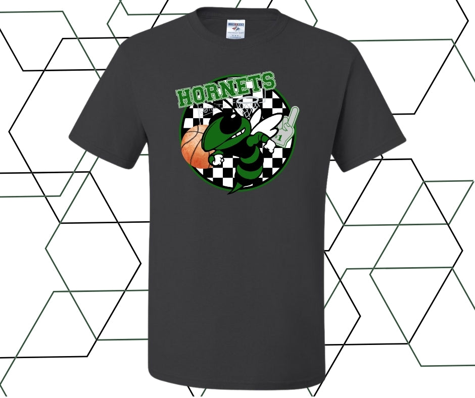 Hornets Basketball Retro Checkered Clipart Graphic Tee