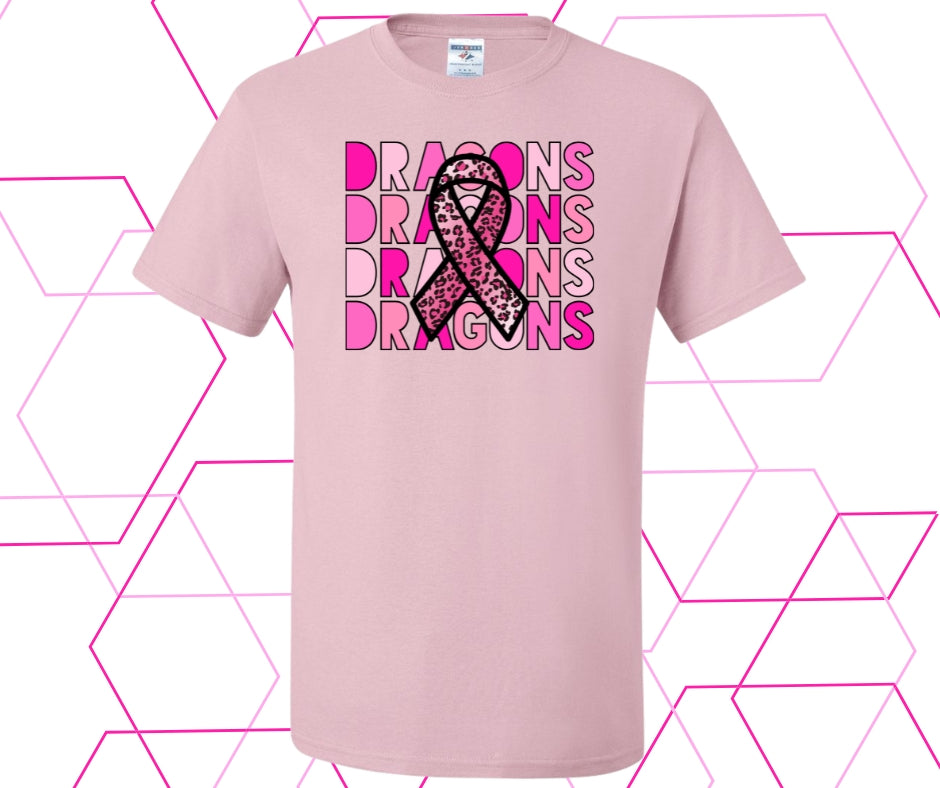 Dragons Pink Out Stacked Leopard Ribbon Graphic Tee