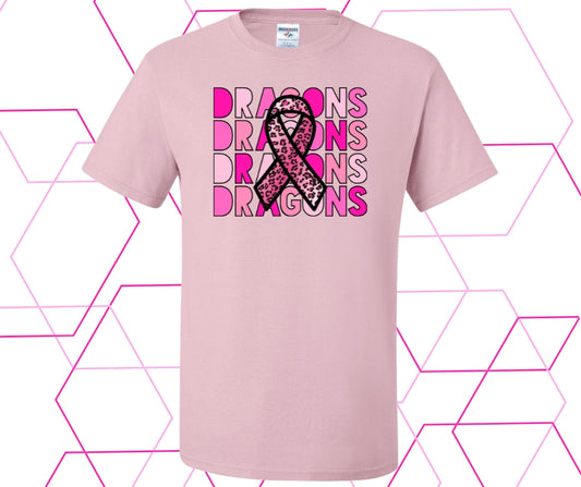 Dragons Pink Out Stacked Leopard Ribbon Graphic Tee