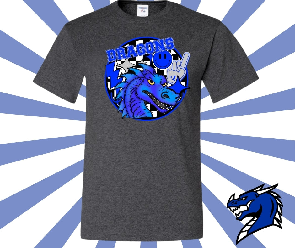 Dragons Retro Checkerd Clipart Graphic Tee