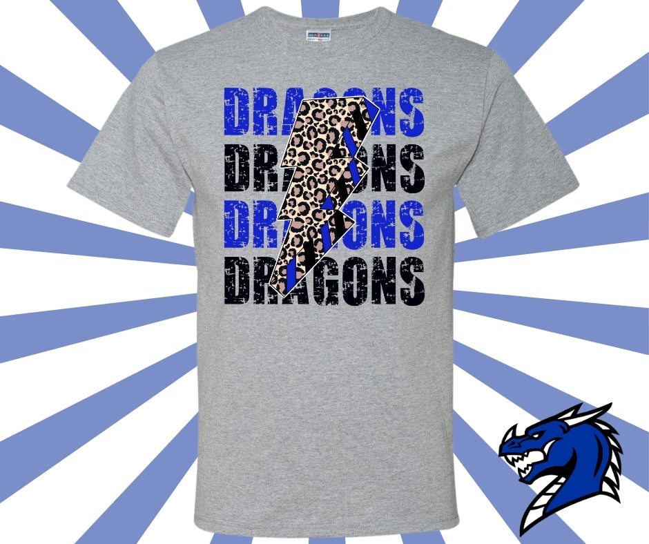 Dragons Distressed Leopard Lighnting Bolt Graphic Tee
