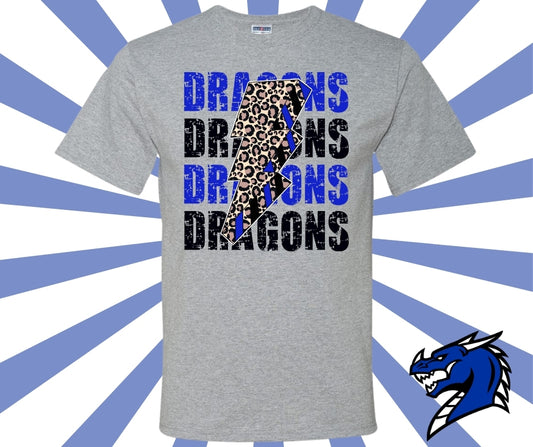 Dragons Distressed Leopard Lighnting Bolt Graphic Tee