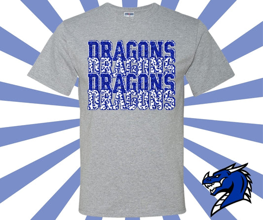 Dragons Stacked Faux Glitter Graphic Tee