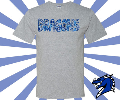 Dragons Blue Doodle Graphic Tee