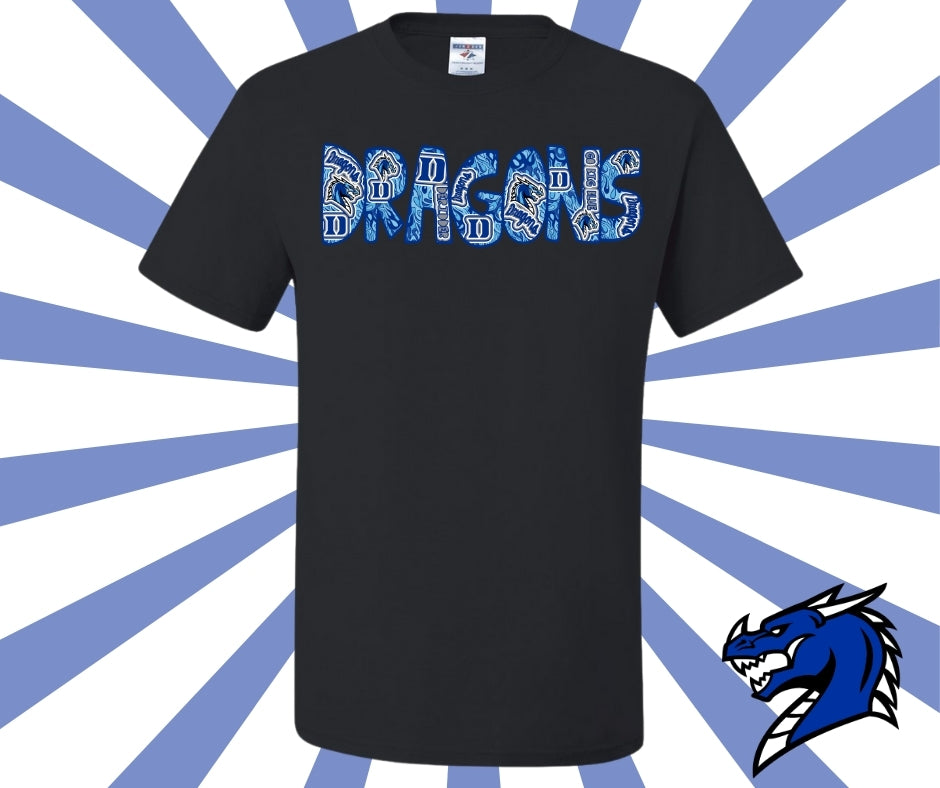 Dragons Blue Doodle Graphic Tee