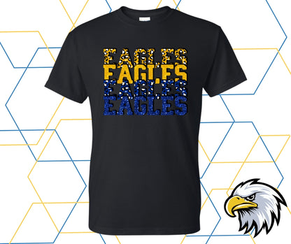Eagles Faux Glitter Stacked Blue/Gold  Graphic Tee