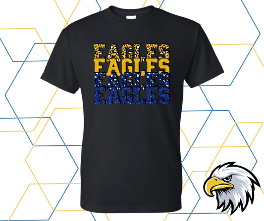 Eagles Faux Glitter Stacked Blue/Gold  Graphic Tee