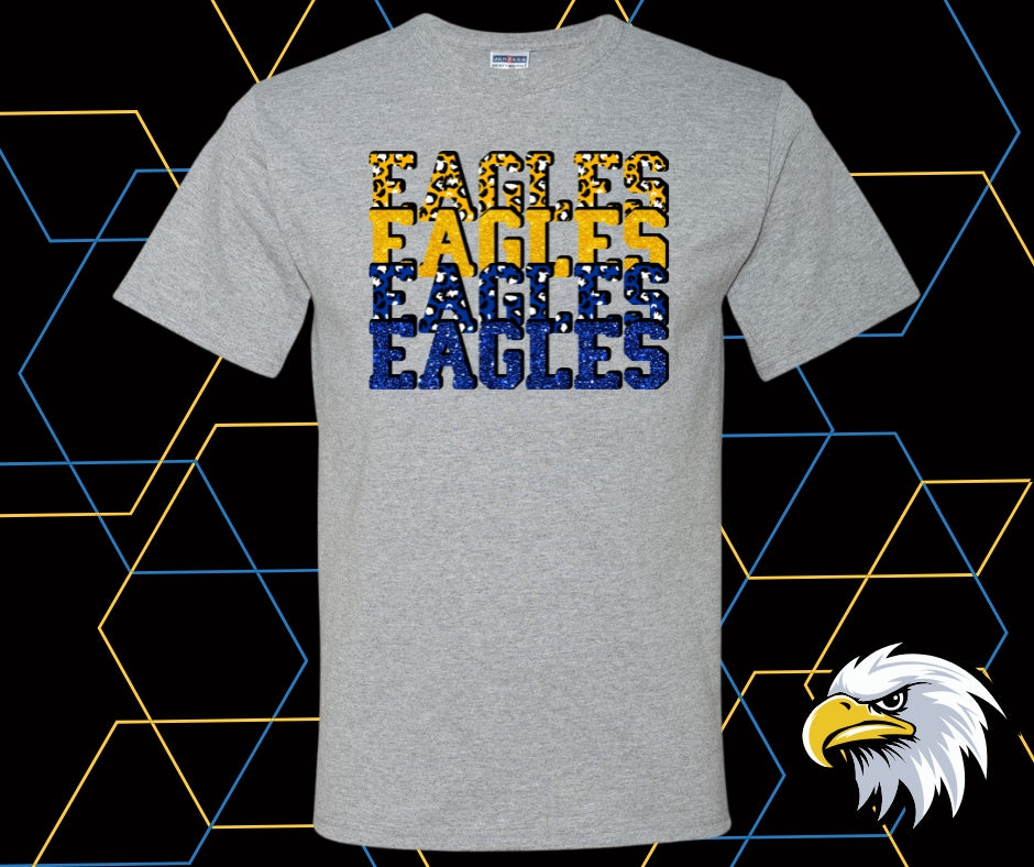 Eagles Faux Glitter Stacked Blue/Gold  Graphic Tee
