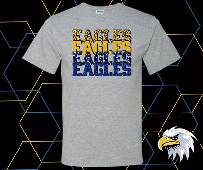 Eagles Faux Glitter Stacked Blue/Gold  Graphic Tee