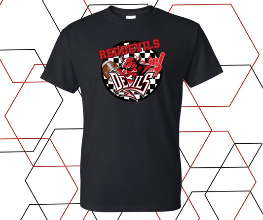 Red Devils Retro Checkered Clipart Graphic Tee