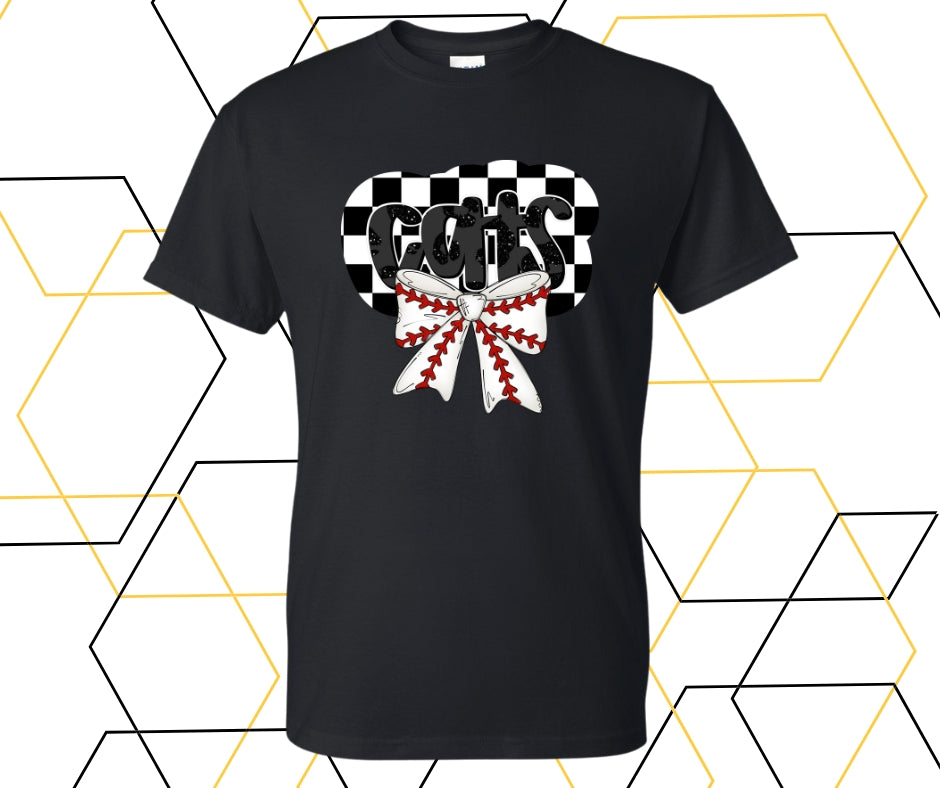 Cats Checkered Baseball Coquette Graphic Tee