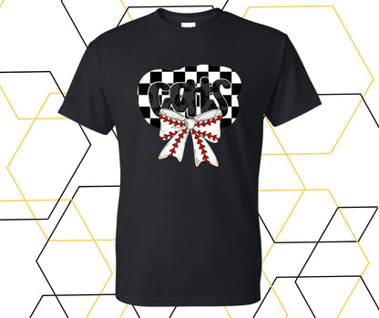 Cats Checkered Baseball Coquette Graphic Tee