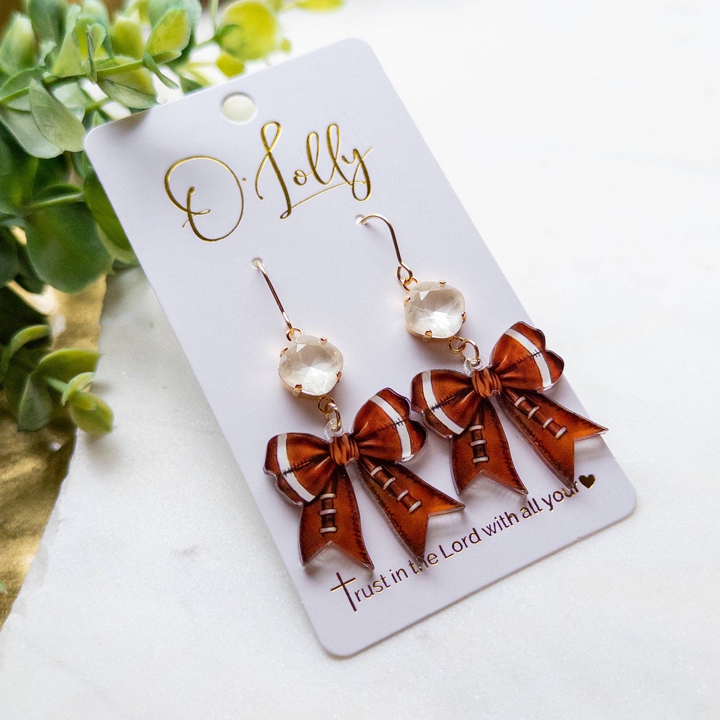 Football Bow Dangle Earrings – Game Day Spirit