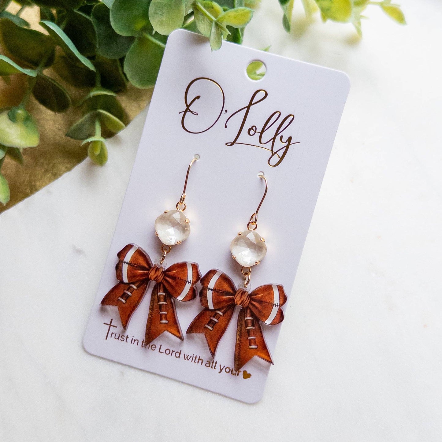 Football Bow Dangle Earrings – Game Day Spirit