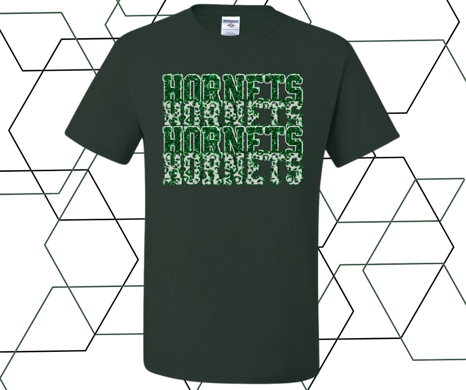 Hornets Stacked Faux Glitter Graphic Tee