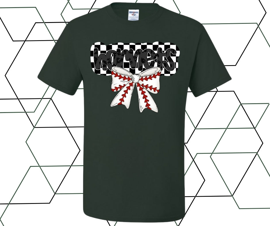 Hornets Checkered Baseball Coquette Graphic Tee