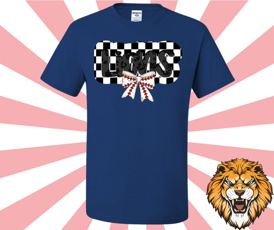 Lions Checkered Baseball Coquette Graphic Tee