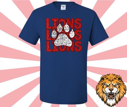 Faux Glitter Lions Stacked Graphic Tee