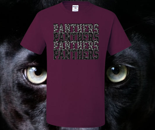 Panther Faux Glitter Stacked Black Graphic Tee
